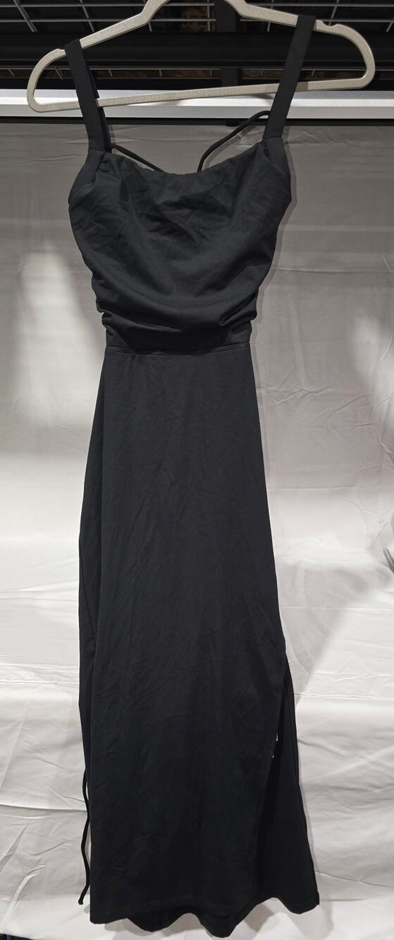 Halara SoftlyZero Ruched Lace Up Bodycon Midi Dress Medium Black NWT NEW B5